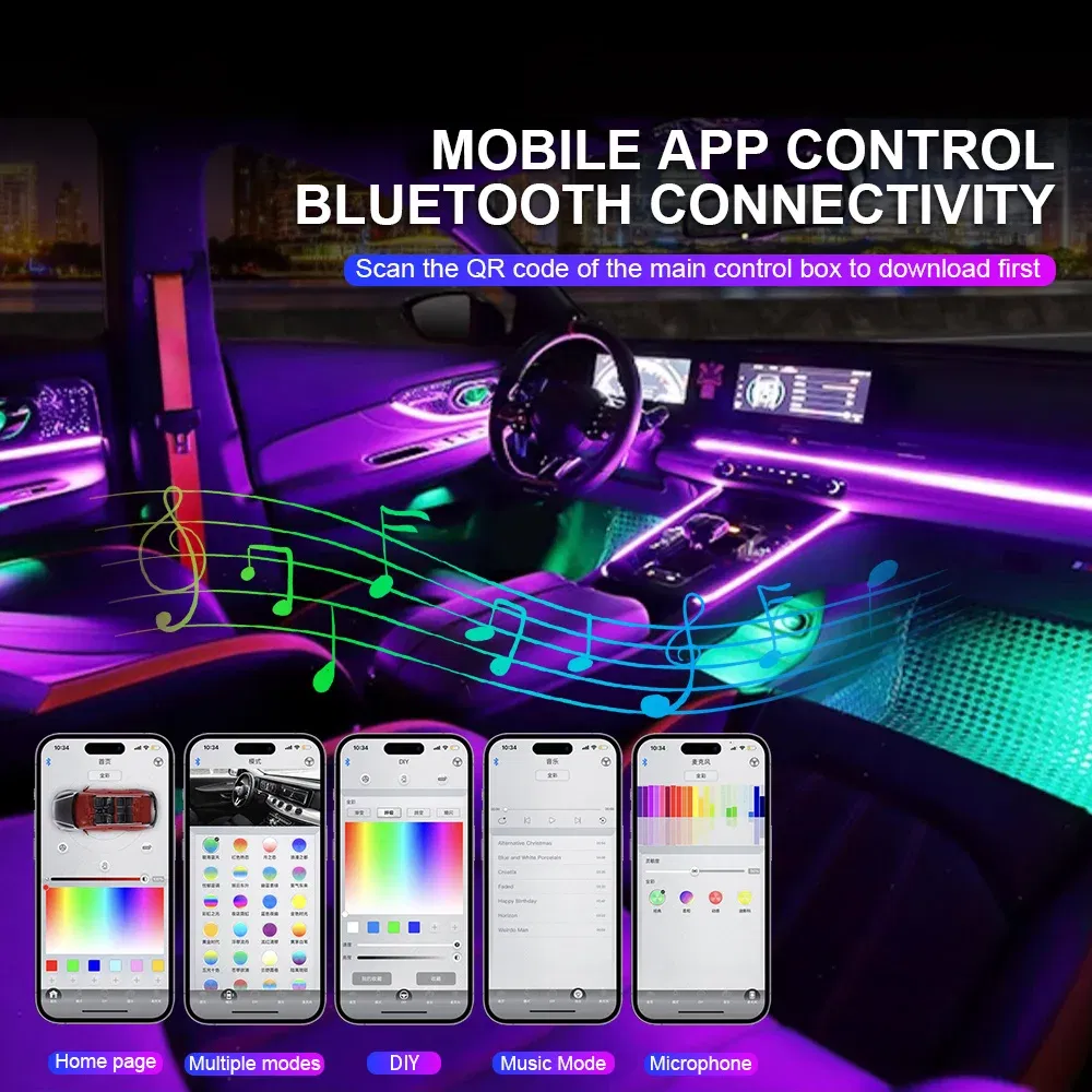 Emitting Color: Warm White - 18 in 1 Dual Zone Symphony Streamer LED Ambient Lights Car Interior 64 Colors RGB Neon Acrylic Strip Atmosphere Lighting Kit App