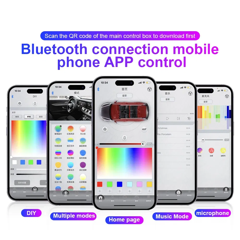 Emitting Color: Warm White - 18 in 1 Dual Zone Symphony Streamer LED Ambient Lights Car Interior 64 Colors RGB Neon Acrylic Strip Atmosphere Lighting Kit App