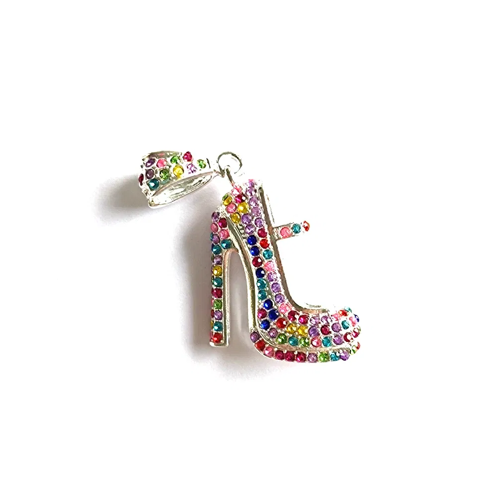 Metal color: Imitation Rhodium Plated - 1pc High Heel Shoe Charms for Women DIY Jewelry Accessories S9