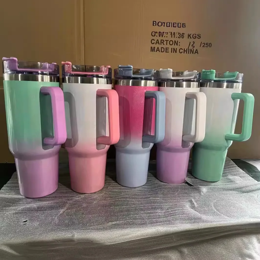 Color: light green, Capacity: >600ML - 40oz Insulated Tumbler With Lid and Straws Stainless Steel Coffee Tumbler with Handle Vacuum Leak Proof Coffee Cup