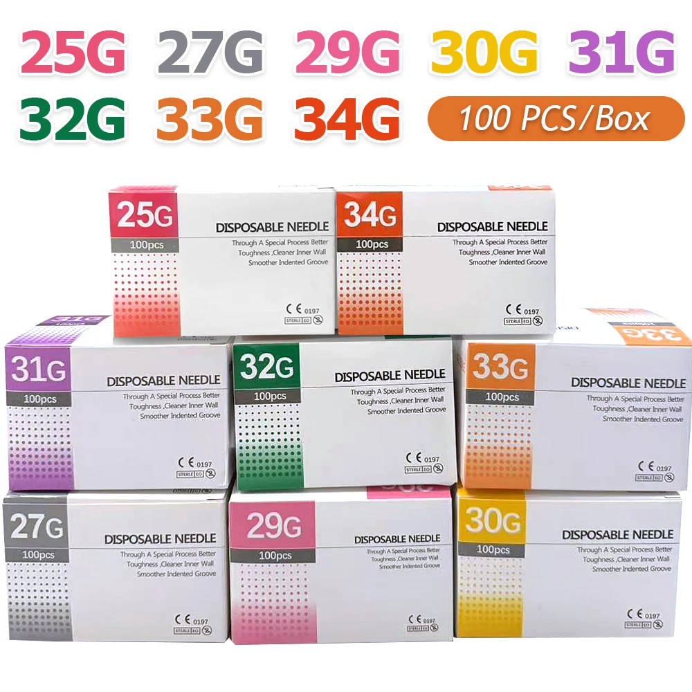 Specification: 32mm - 100Pcs 25G 27G 29G 34G 33G 32G 31G 30G Painless Small Superfine Beauty Needle Disposable Injection Piercing Needles 1.5/4/6/13mm