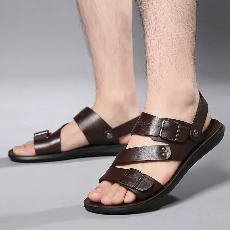 Color: Black, Shoe Size: 43 - Men's Sandals Wholesale Summer Soft soled Anti slip Beach Shoes Men's Large New Casual Beach Outwear Sandals