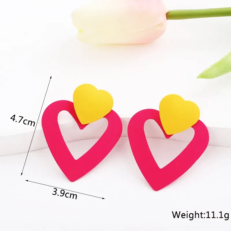Metal Color: Orange - 2024 New Rose Red Flower Hanging Earrings for Women Love Heart Blooming Florals Cute Lovely Female Ear Jewelry brincos new