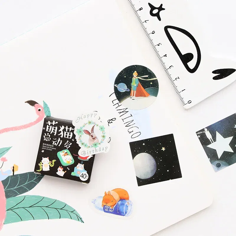 Color: Burgundy - 40 pcs/pack Cute Creative Box Package Decorative Sticker Set Diary Album Label Sticker DIY Stationery Stickers Escolar Papelaria