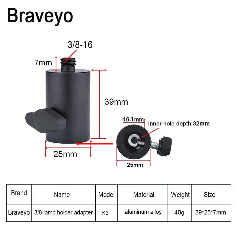 Color: GRAY - 1/4 3/8 Interface Camera Lamp Holder LED Flash Photography Lamp Holder Adapter Metal Photography Accessories