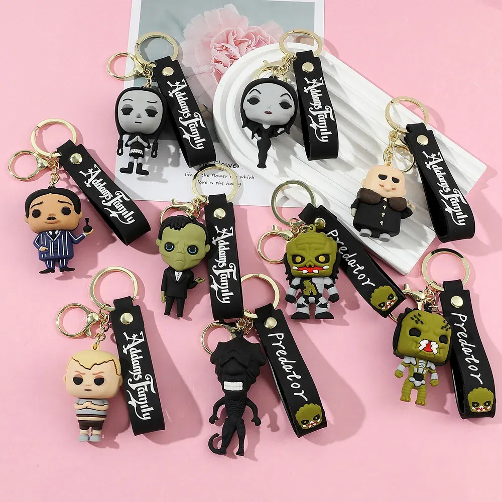 Color: Red, Ships From: CHINA - Cartoon Wednesday Addams Silicone Keychain Pendant Car Backpack Bag Keyring 3D Doll Unisex Women Men Gifts Key Chain