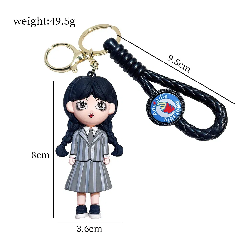 Color: Red, Ships From: CHINA - Cartoon Wednesday Addams Silicone Keychain Pendant Car Backpack Bag Keyring 3D Doll Unisex Women Men Gifts Key Chain