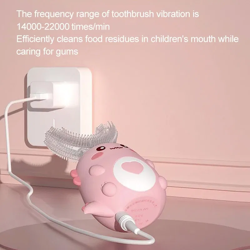 Color: wine red - Kids U-shaped Sonic Electric Toothbrush Children Silicon Toothbrush 360 Degrees Smart Tooth Brush Teeth Whitening for Waterproof