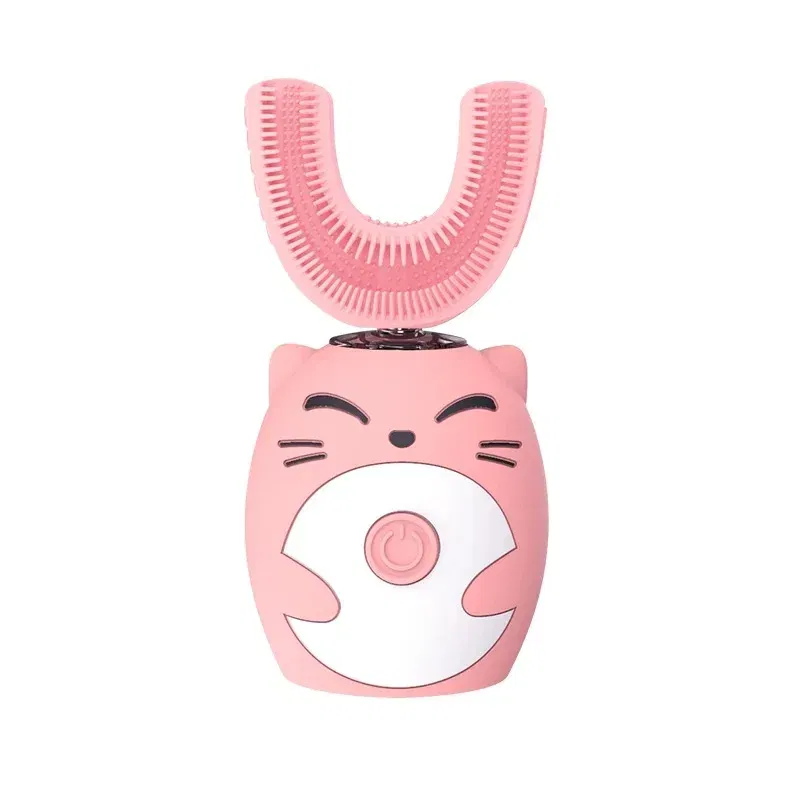 Color: wine red - Kids U-shaped Sonic Electric Toothbrush Children Silicon Toothbrush 360 Degrees Smart Tooth Brush Teeth Whitening for Waterproof