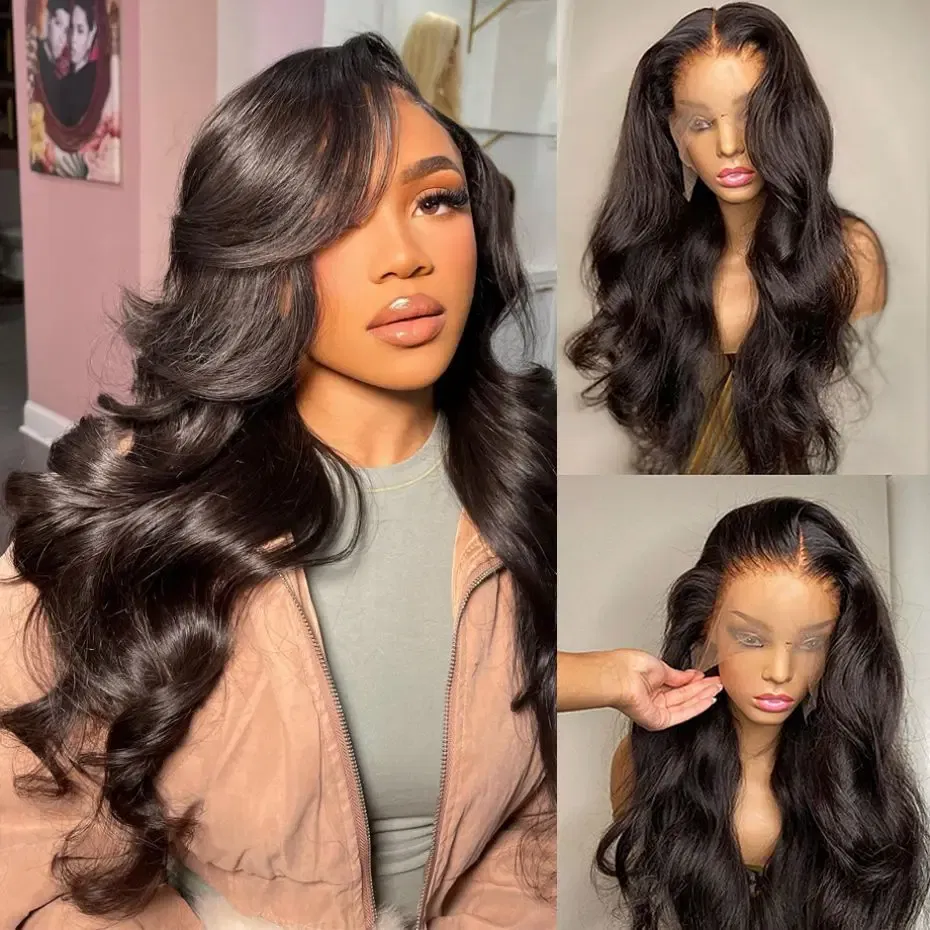 Color: #1, Ships From: CHINA, Stretched Length: 30Inches, Density: 150% - 13x6 13x4 Body Wave Glueless Wig HD Transparent Lace Front Wig Human Hair Pre Plucked Brazilian 4x4 Lace Closure Wigs For Women