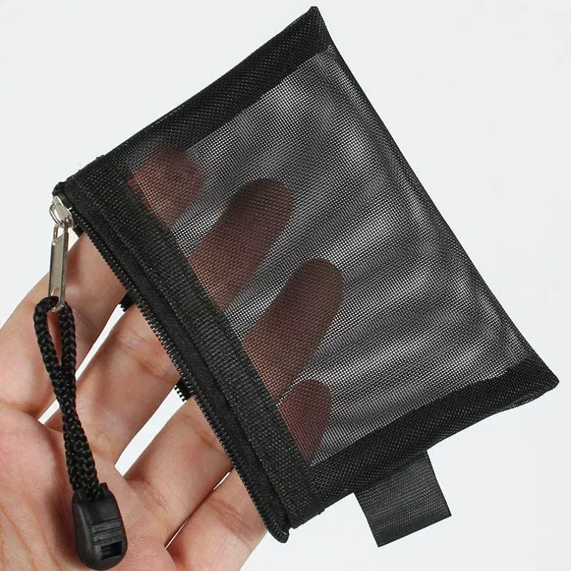 Color: Beige - Mini Mesh Coin Bags Money Earphone Data Line Storage Bags Bus ID Credit Card Holder Zipper Pouch Traveling Small Coin Wallet