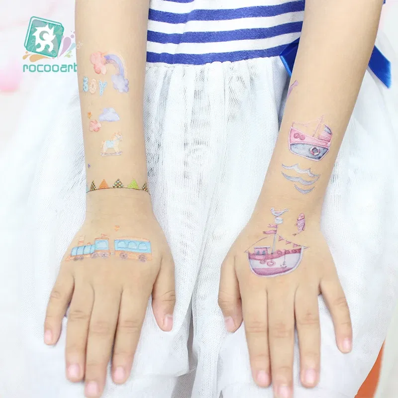 Color: WHITE - 1Sheets Vehicle Temporary Tattoo Small Cars Helicopter Train Steamship Hot Air Balloon Kid Waterproof Fake Tattoo Sticker