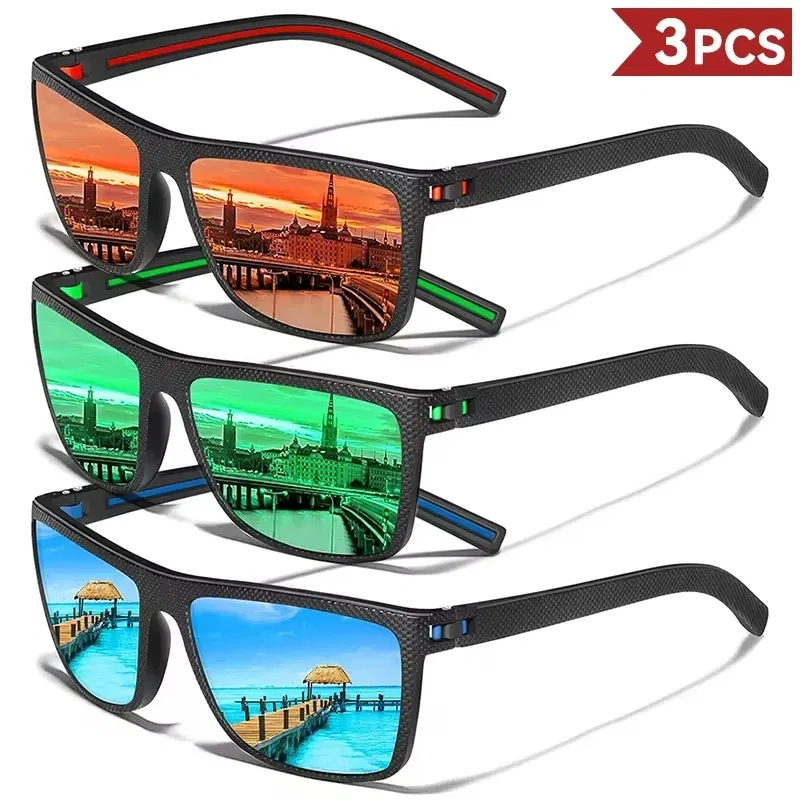 Lenses Color: Smoky Gray - 2/3PCS Amazing Men Polarized Sunglasses Unisex UV400 Glasses Fishing Goggles Outdoor Sport Eyewear for Driving Fishing Cycling