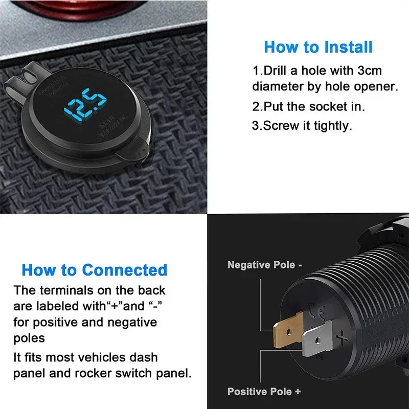 Color Name: GRAY - 83W USB C Car Charger Socket 12/24V Outlet Laptop Fast Charging 65W PD3.0 & QC3.0 with Digital Display for Car RV ATV Motorcycle