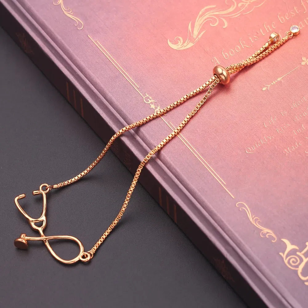 Metal Color: Light Yellow Gold Color, Ships From: CHINA, Length: 24cm - Medical Stethoscope Bracelet Adjustable Chain Jewelry Gift For Doctor Medical Friends Charm Women Men Bracelets