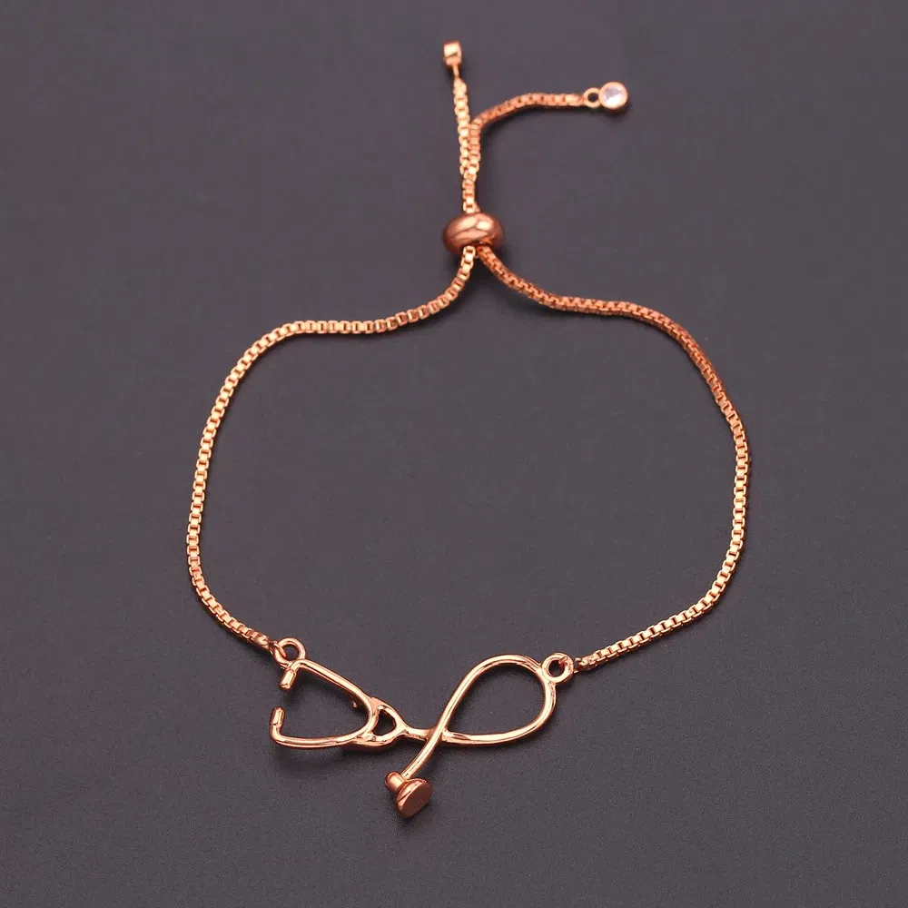 Metal Color: Light Yellow Gold Color, Ships From: CHINA, Length: 24cm - Medical Stethoscope Bracelet Adjustable Chain Jewelry Gift For Doctor Medical Friends Charm Women Men Bracelets