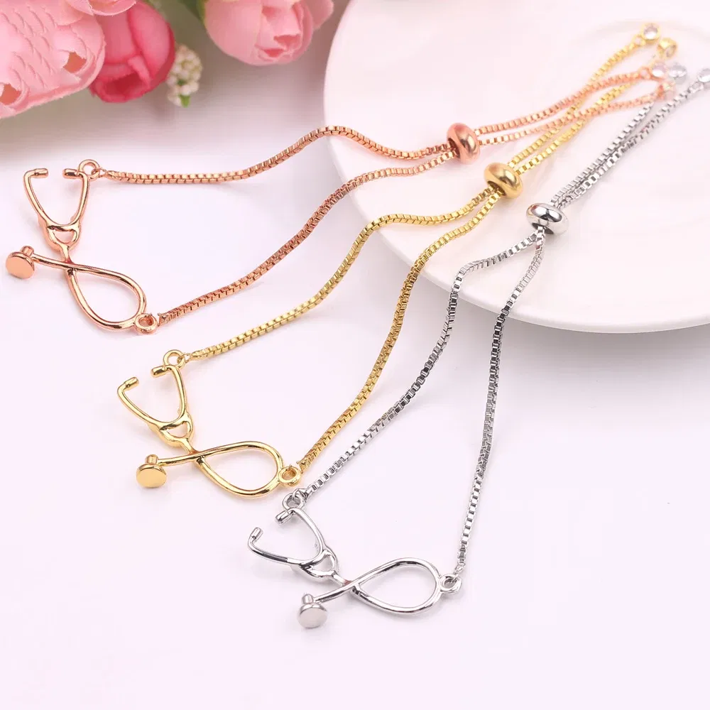 Metal Color: Light Yellow Gold Color, Ships From: CHINA, Length: 24cm - Medical Stethoscope Bracelet Adjustable Chain Jewelry Gift For Doctor Medical Friends Charm Women Men Bracelets