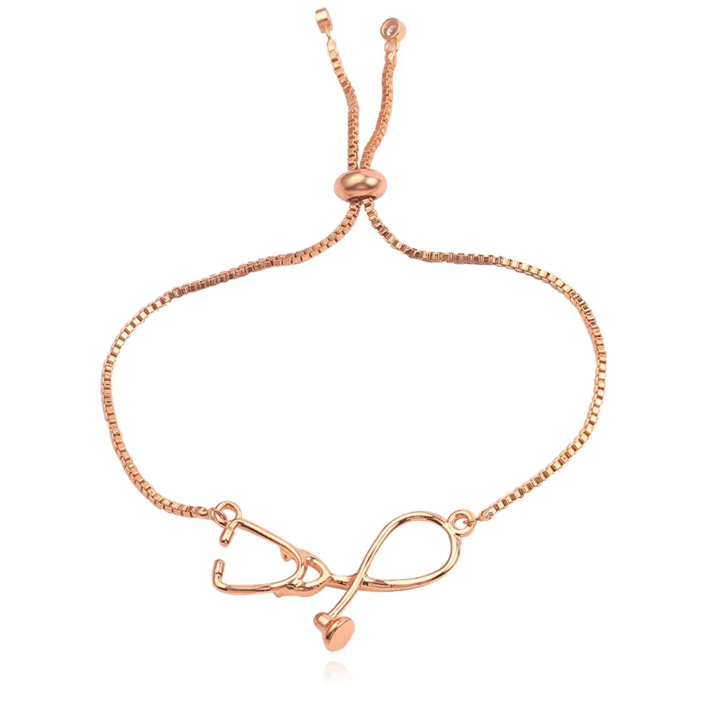 Metal Color: Light Yellow Gold Color, Ships From: CHINA, Length: 24cm - Medical Stethoscope Bracelet Adjustable Chain Jewelry Gift For Doctor Medical Friends Charm Women Men Bracelets