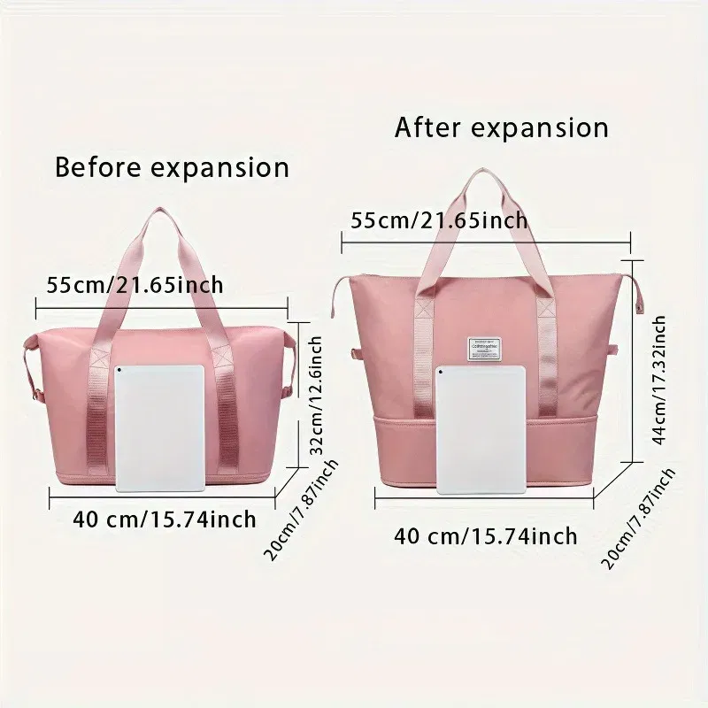 Color: Blue - Double-layer expandable large-capacity luggage bag, new multi-functional foldable portable gym bag, sports travel bag-tan