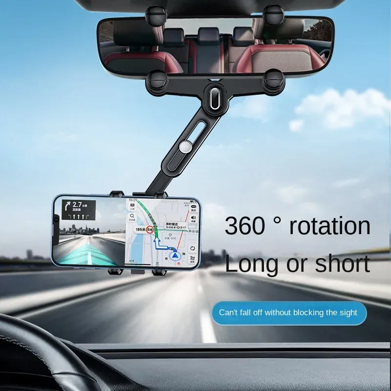 Color: Red - Universal Car Phone Holder Rearview Mirror Phone Holder Adjustable Navigator Bracket 360 Rotatable Retractable For Car Mobile
