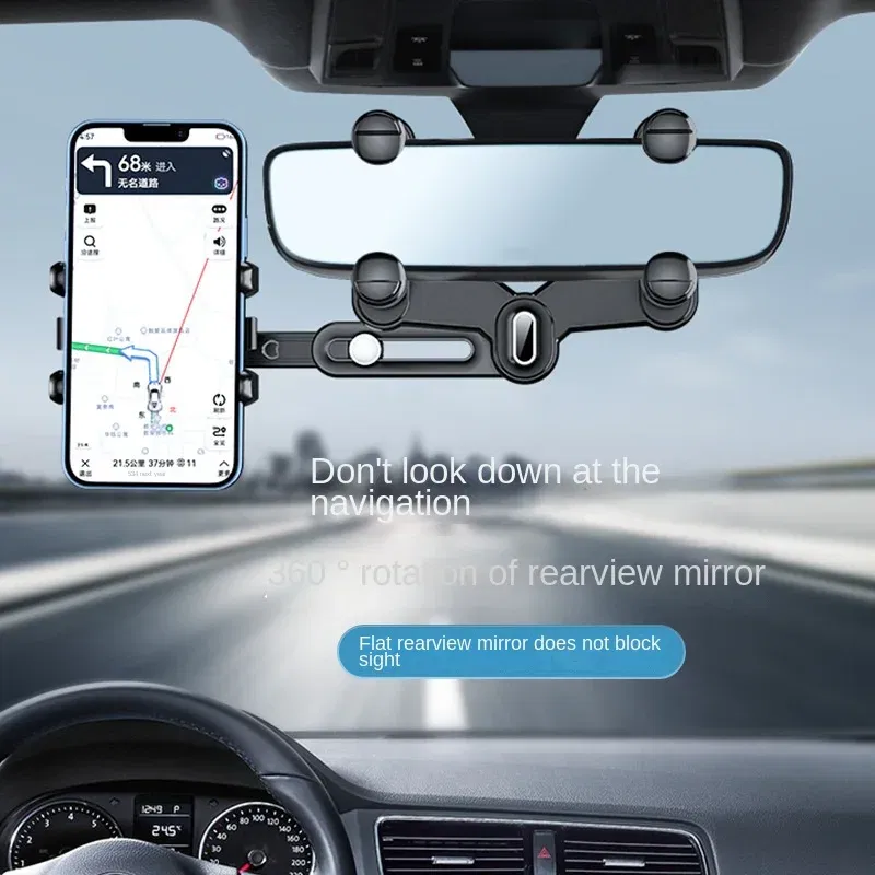 Color: Red - Universal Car Phone Holder Rearview Mirror Phone Holder Adjustable Navigator Bracket 360 Rotatable Retractable For Car Mobile