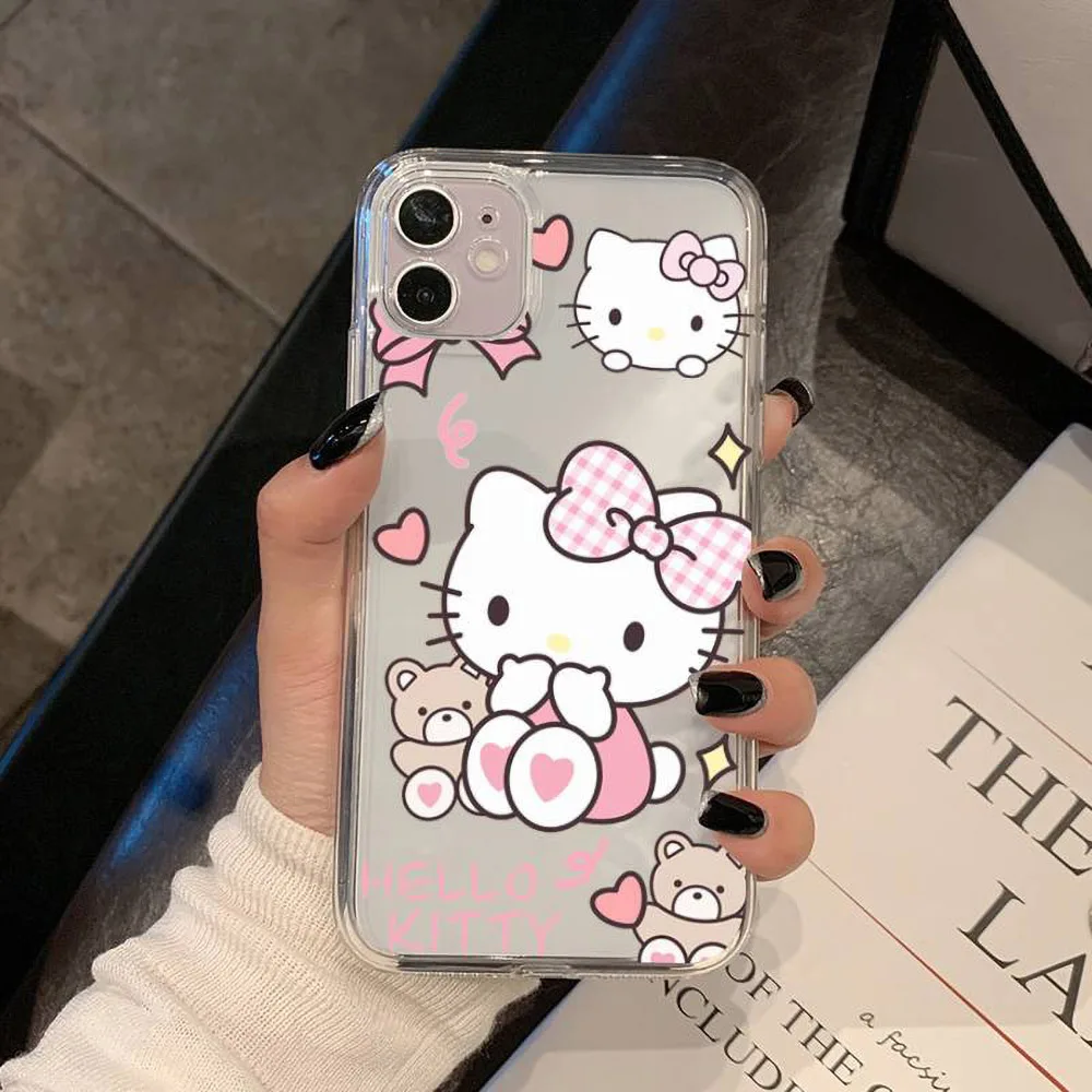 Color: black, Material: PC - Miniso Sanrio Collaboration Hello Kitty Phone Case For iPhone 15 14 13 11 12 16 Pro Max Plus X XR XS Girl Silicone Phone Case