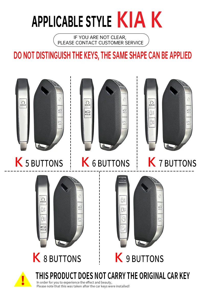 Color Name: WHITE - 5/6/7/8/9 Buttons Leather Zinc Alloy Car Key Case Cover Protective Shell Fob for Kia Ka4 Car Keychain Interior Accessories