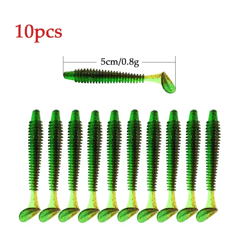 Color: Red, Size: 55mm - 10pcs/lot Fishing Lure 50mm 0.8g Soft Rubber Bait Jig Wobbler Soft Worm Carp Fishing Bait Artificial Silicone Swimbait