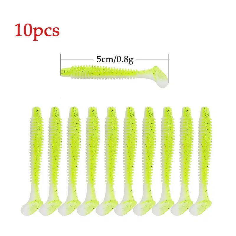 Color: Red, Size: 55mm - 10pcs/lot Fishing Lure 50mm 0.8g Soft Rubber Bait Jig Wobbler Soft Worm Carp Fishing Bait Artificial Silicone Swimbait