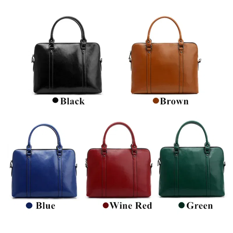 Color: Dark Grey - Oyixinger New 100% Genuine Leather Briefcase For Woman 14 inch Laptop Bag Women's Handbags Office Ladies Shoulder Messenger Bags
