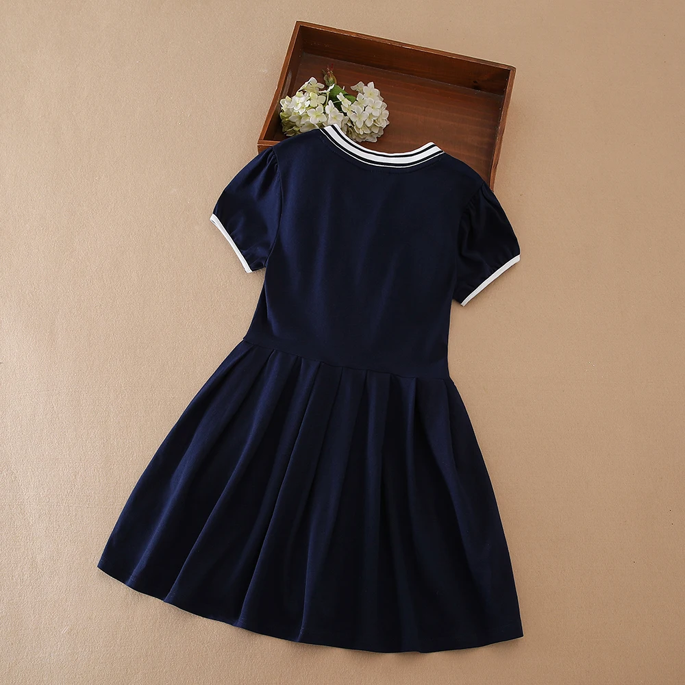 Color: Blue, Kid US Size: 9T - Girls' White Summer Dress V-Neck Polo Pleated Dress for School 5-12 Years Girls Clothing