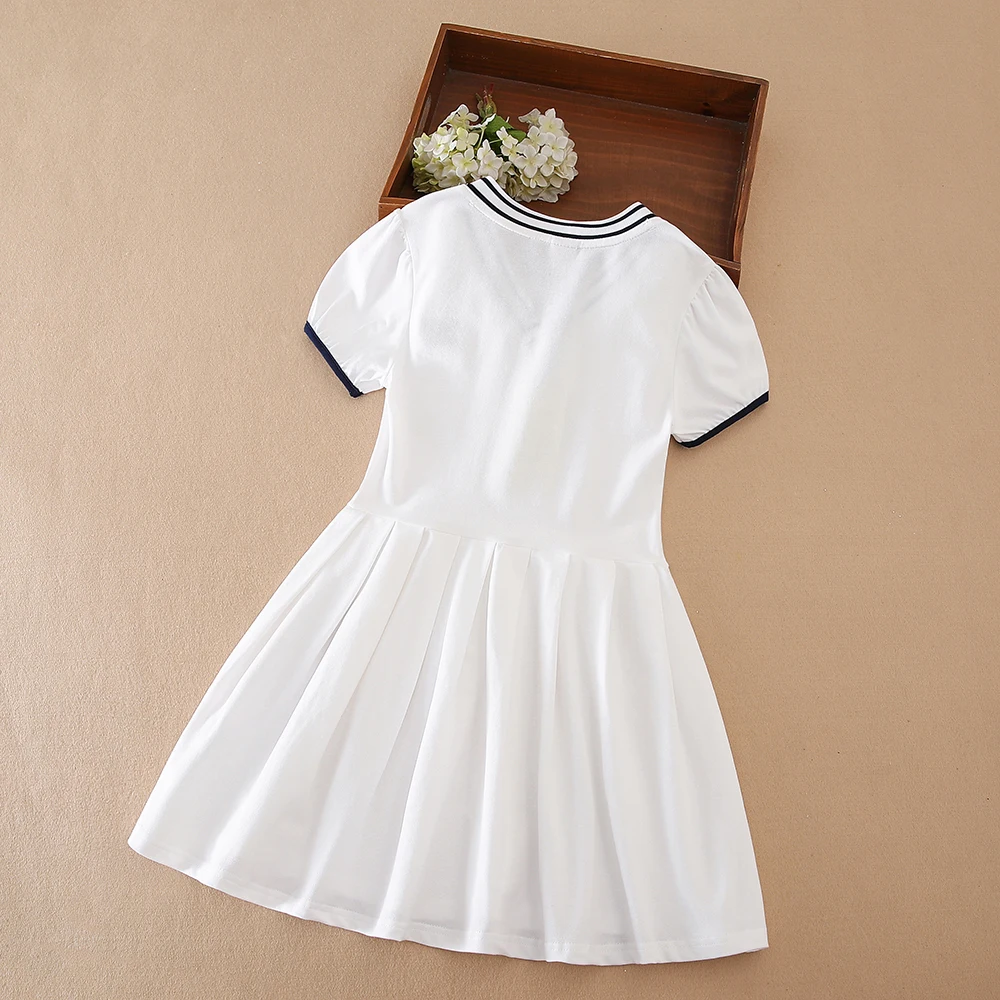 Color: Blue, Kid US Size: 9T - Girls' White Summer Dress V-Neck Polo Pleated Dress for School 5-12 Years Girls Clothing