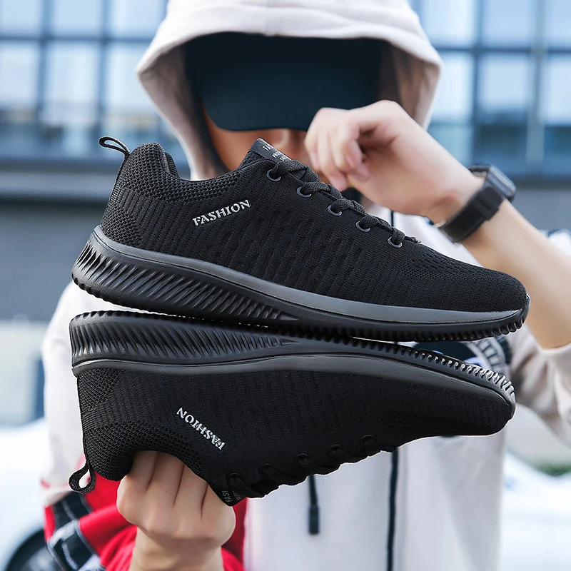 Shoe Size: 40, Color: Black - Men Casual Sneakers High Quality Male Sneakers Breathable Fashion Gym Light Walking Casual Shoes