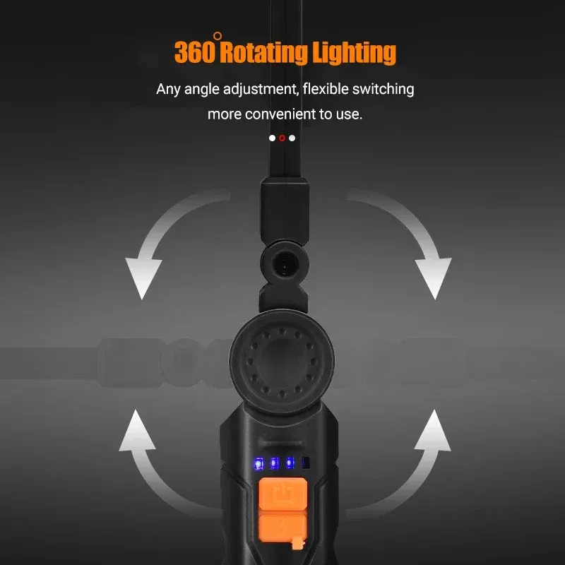 Emitting Color: green - Portable COB LED Flashlight USB Rechargeable Work Light Magnetic Lanterna Hanging Lamp with Built-in Battery Camping Torch
