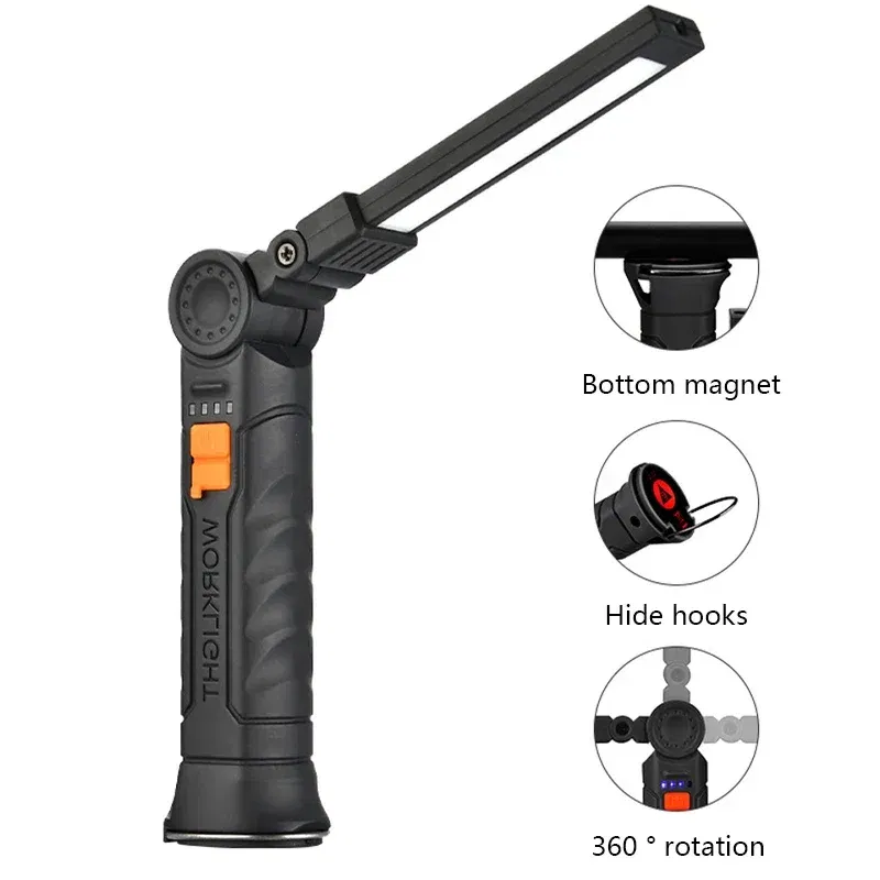 Emitting Color: green - Portable COB LED Flashlight USB Rechargeable Work Light Magnetic Lanterna Hanging Lamp with Built-in Battery Camping Torch