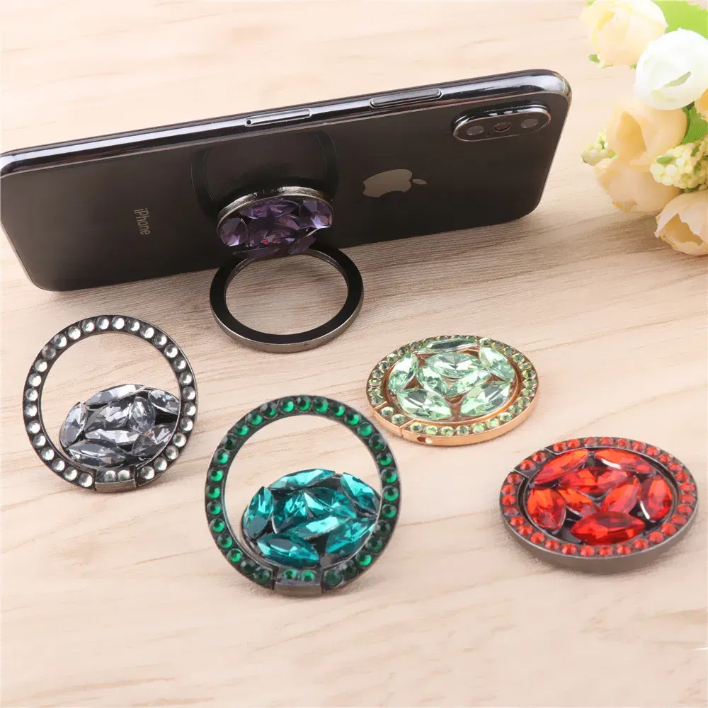 Color: Yellow - Universal Luxury Bling Diamond Phone Holder Foldable Portable Lazy Bracket Smartphone Finger Ring Stand Cartoon For iPhone11 XS