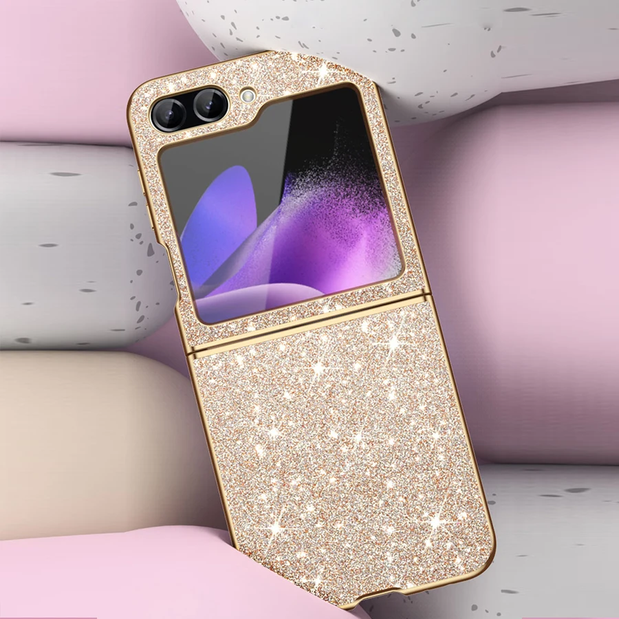Color: Black, Material: ABS - sparkling Stylish phone case Samsung Galaxy Z Flip 5 4 5G protective cover Cell phone case for women