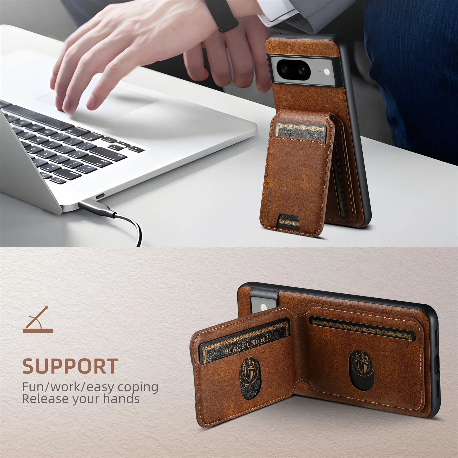 Color: Blue, Material: Cotton Fabric - SUTENI Card Holder Leather Pocket Wallet Phone Case Stand For Google Pixel 8A 8Pro 7 7Pro 7A 6 6Pro 6A