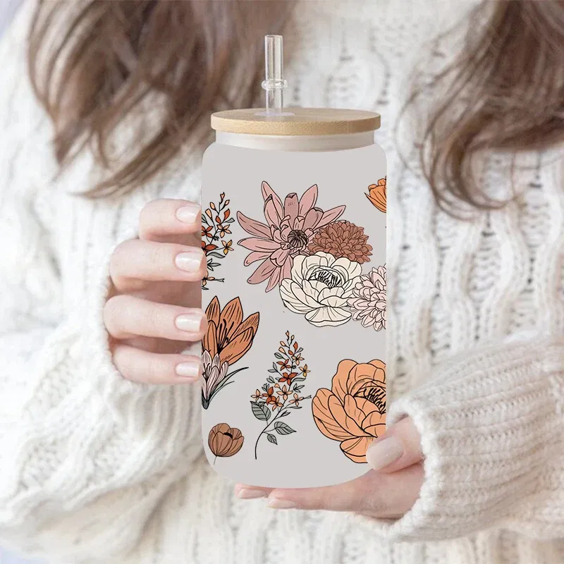Color: Orange, Size: 45cm*5m - UV DTF Transfers Stickers, 16oz, Cup Wraps, Plant Flower Printed, DIY Glass Ceramic Metal Leather, Etc. D7270