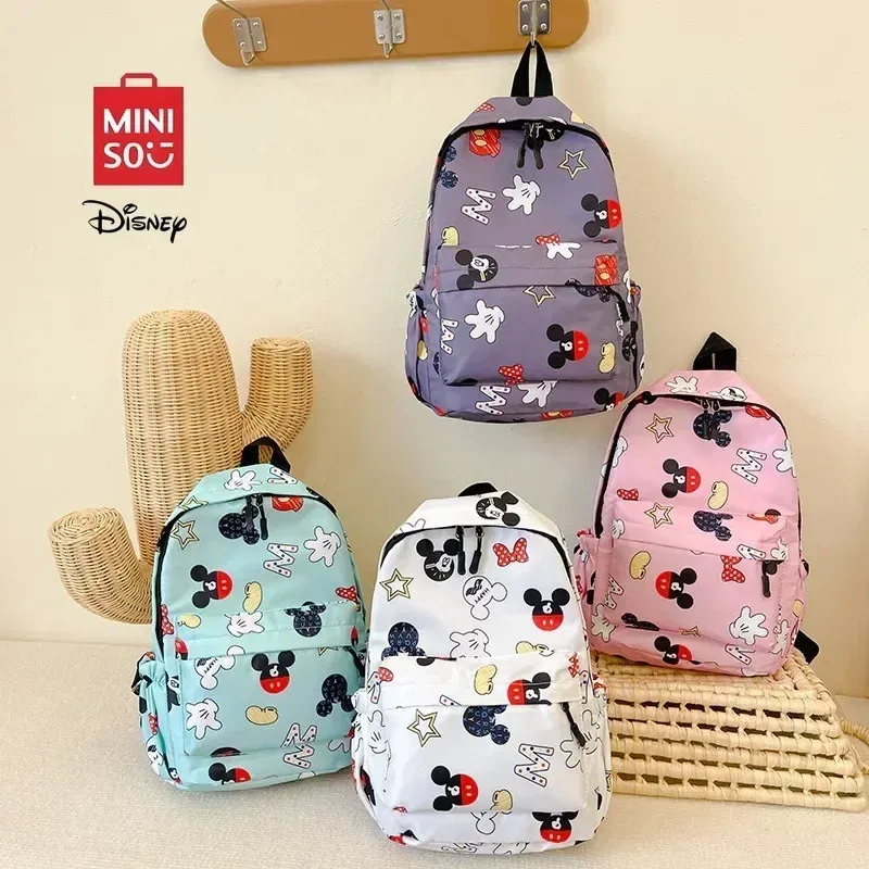 Color: Beige - MINISO Disney 2025 New Cute Cartoon Mickey & Minnie Portable Large Capacity Student Backpack Teenage Casual Fashion Schoolbag