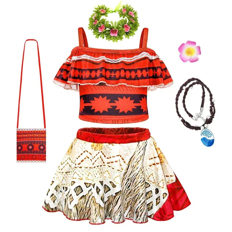 Color: SKY BLUE, Kid Size: 18M - Moana 2 Swimsuit Summer Holiday Beach Girls Two-piece Bikini Toddler Adventure Outfit Pool Party Vaiana Fancy Dress Up
