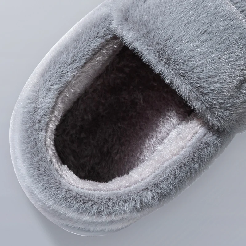 Color: WHITE, Shoe Size: 48-49 - Men's slippers Winter Solid Color Wrap Heels Plush Slippers Non-slip Warm Women Men Home Casual Cotton Shoes Big Size 50 51