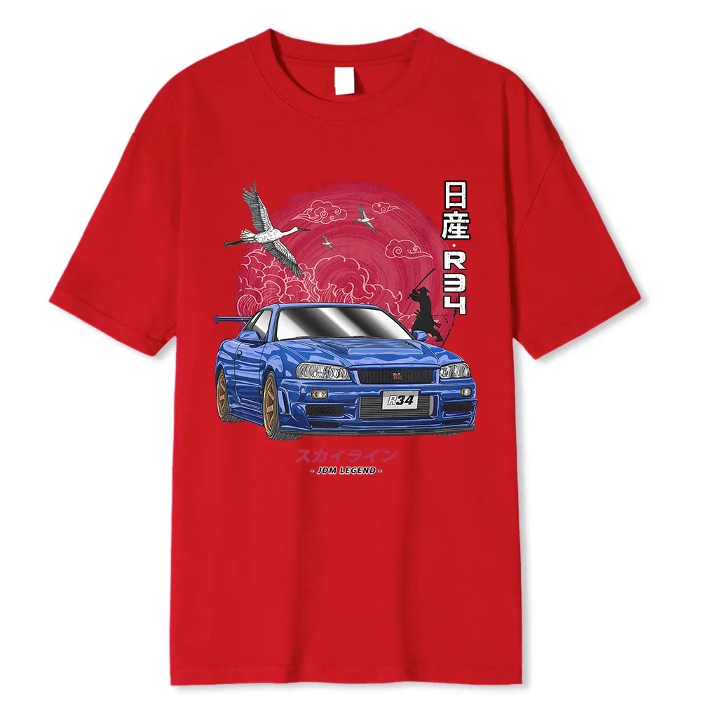 Color: army green, Size: L - Cotton Initial D T Shirt Men Women Harajuku Aesthetic Oversize T-Shirt Funny JDM LEGEND Car Tshirt Nissan Skyline R34 Tee Shirt