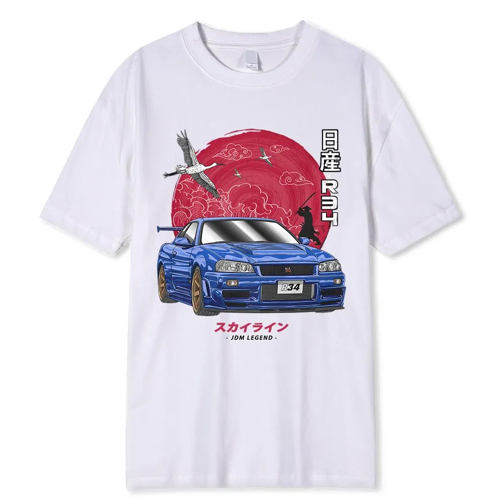 Color: army green, Size: L - Cotton Initial D T Shirt Men Women Harajuku Aesthetic Oversize T-Shirt Funny JDM LEGEND Car Tshirt Nissan Skyline R34 Tee Shirt