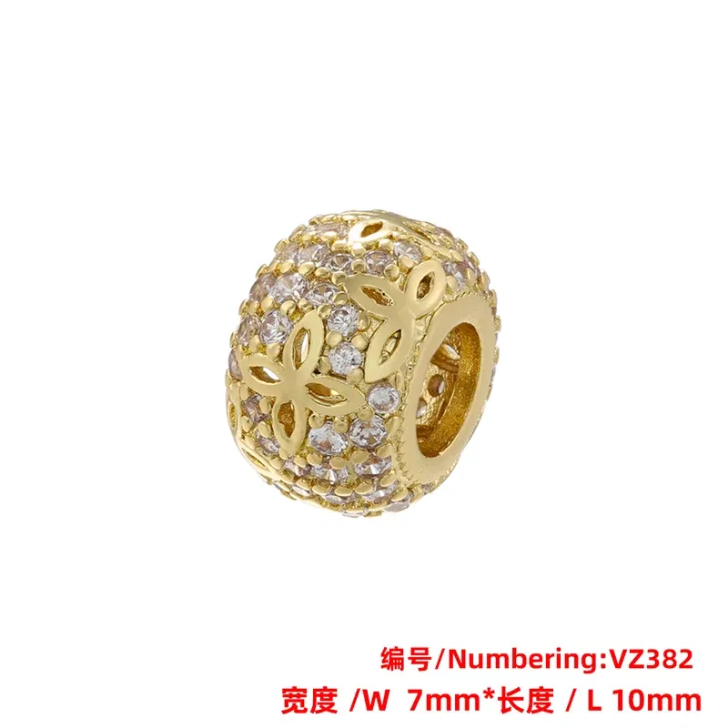Color: WHITE - ZHUKOU Brass flowers beads for jewelry making Cubic zirconia diy handmade Bracelets jewelry making beads Jewelry materials VZ380