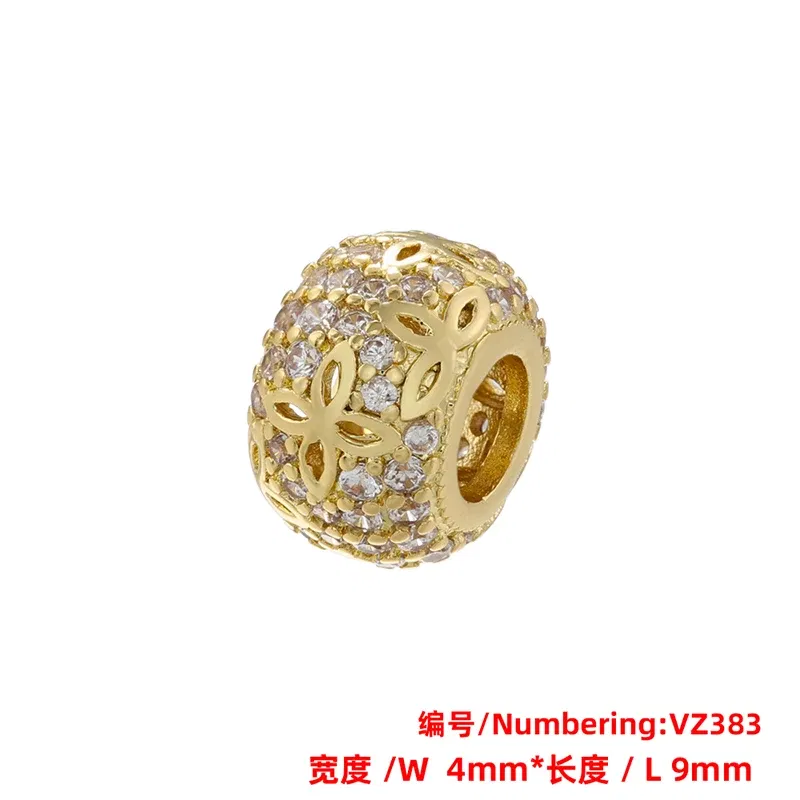 Color: WHITE - ZHUKOU Brass flowers beads for jewelry making Cubic zirconia diy handmade Bracelets jewelry making beads Jewelry materials VZ380