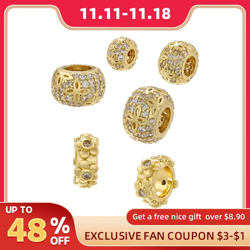 Color: WHITE - ZHUKOU Brass flowers beads for jewelry making Cubic zirconia diy handmade Bracelets jewelry making beads Jewelry materials VZ380