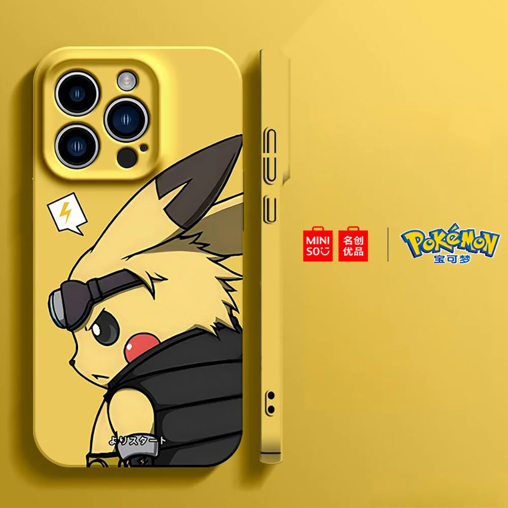 Color: Silver Pink, Material: PU - Miniso Pokemon Collaboration Pikachu Gengar Phone Case For iPhone 15 14 13 11 12 16 Pro Max Plus X XR Girl Silicone Phone Case