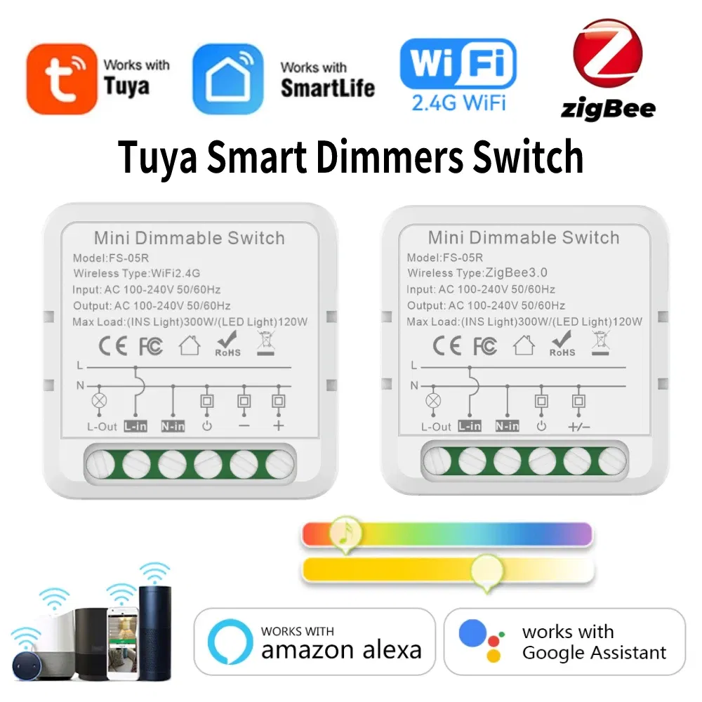 Color: Black - Tuya ZigBee WiFi Smart Dimmers Switch Module Supports 2 Way Control LED Lights Dimmable Switch Works with Alexa Google Home