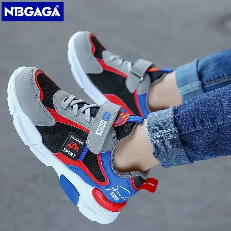 Color: black, Shoe Size: 28 - Children Casual Shoes for Boys Breathable Sneaker Summer Air Mesh Kids Hook&Loop Students School Shoe Size28-40